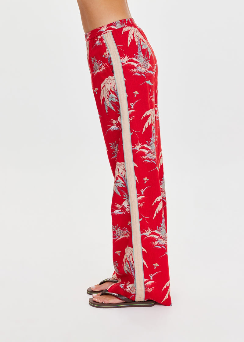 Palma Sierra Holiday Red Women's Wide Leg Pant with Contrast Piping