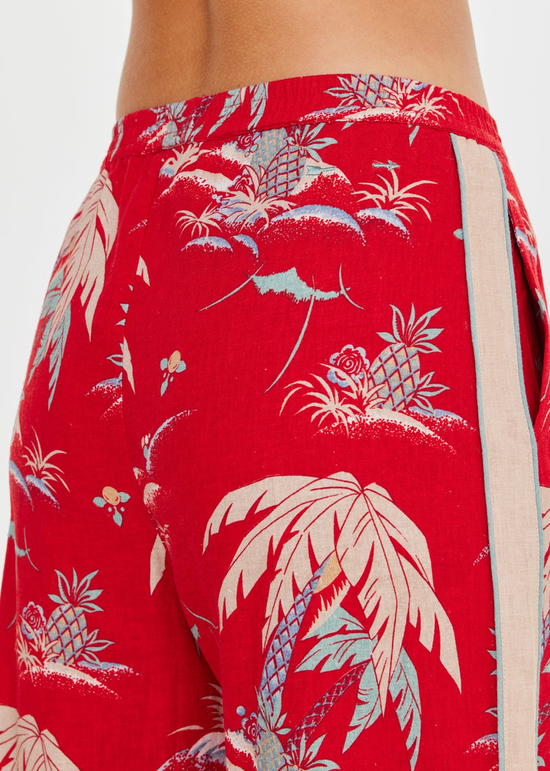 Palma Sierra Holiday Red Women's Wide Leg Pant with Contrast Piping