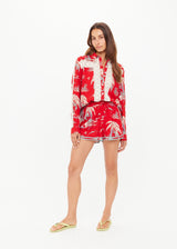 THE UPSIDE Women's Palma Klio Holiday Red Tropical Print Drawcord Shorts