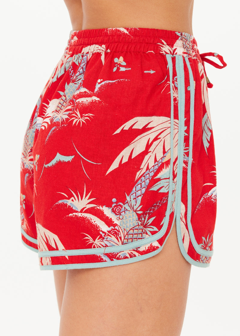 THE UPSIDE Women's Palma Klio Holiday Red Tropical Print Drawcord Shorts