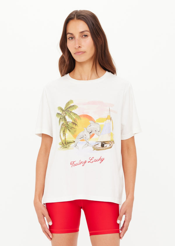 Women's Organic Cotton Creme Feeling Lucky Jodhi Tee - Classic Fit Everyday Graphic