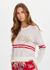 Women's Organic Cotton Palma Joni Knit Crew: Palm Tree Design & Red Stripes