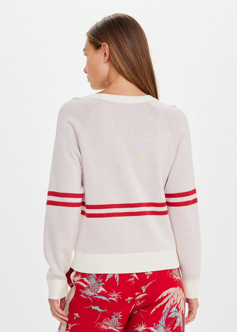 Women's Organic Cotton Palma Joni Knit Crew: Palm Tree Design & Red Stripes
