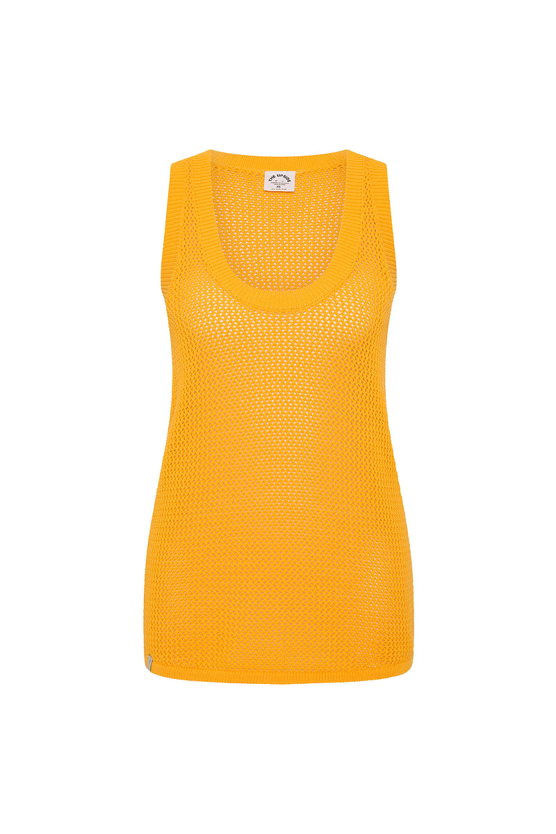Mimosa Yellow Organic Cotton Relaxed Fit Open Knit Tank Top