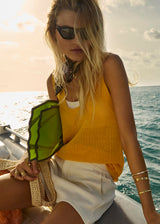 Mimosa Yellow Organic Cotton Relaxed Fit Open Knit Tank Top