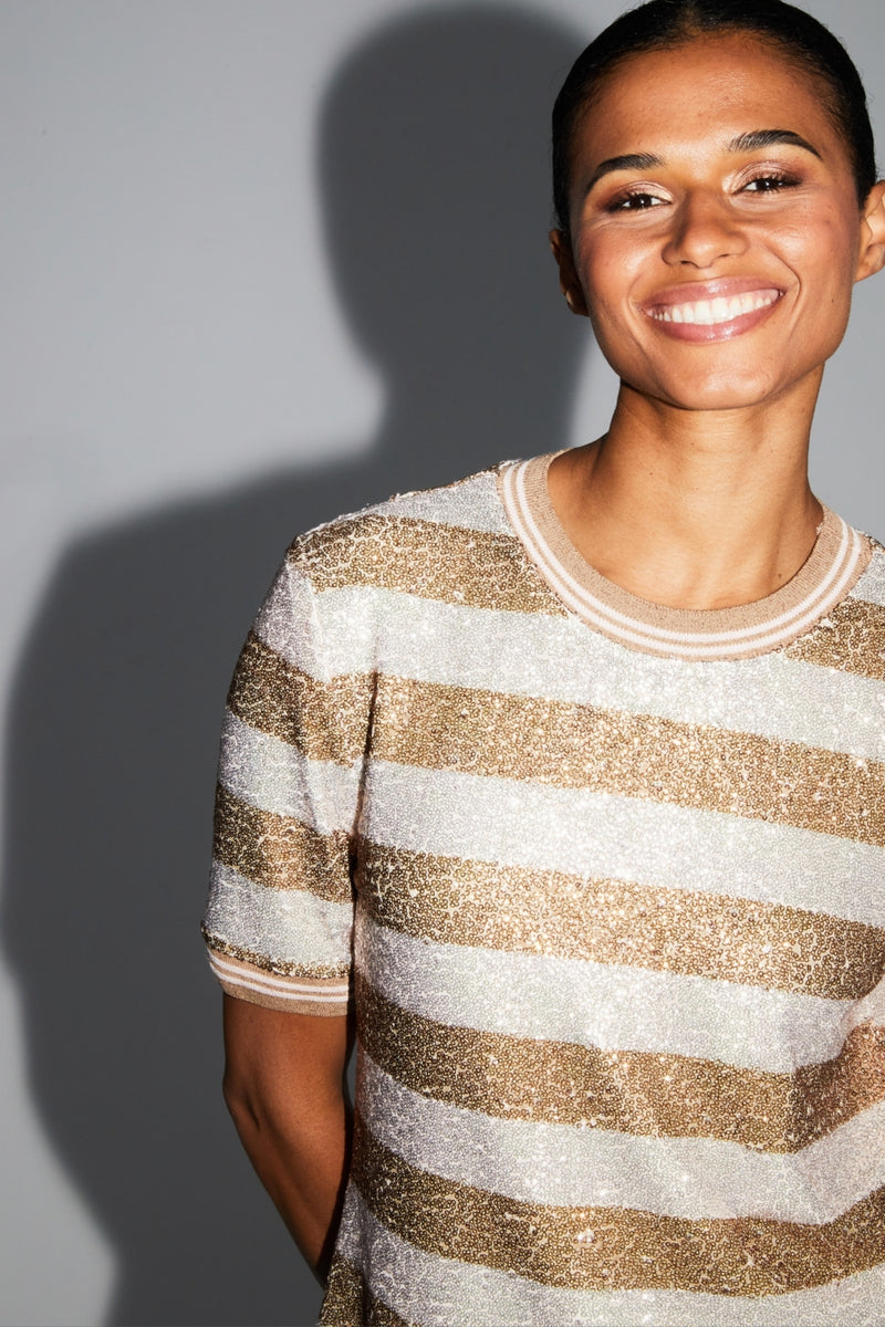 Poppy Gold Striped Blouse - Shimmering Italian-Made Loose Fit Top