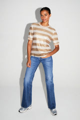 Poppy Gold Striped Blouse - Shimmering Italian-Made Loose Fit Top