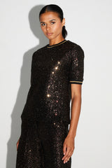 Glamorous Poppy Bordeaux Gold Sequin Blouse - Italian Crafted Loose Fit Top