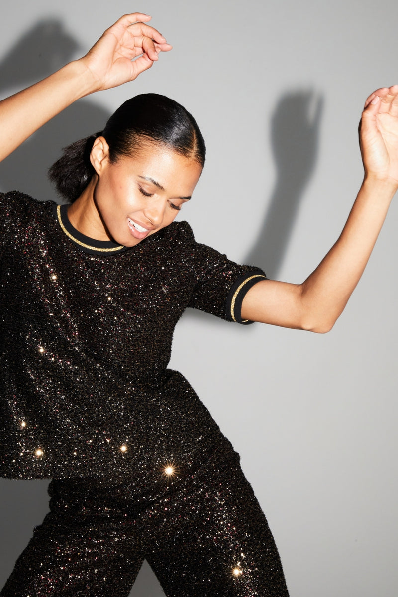 Glamorous Poppy Bordeaux Gold Sequin Blouse - Italian Crafted Loose Fit Top