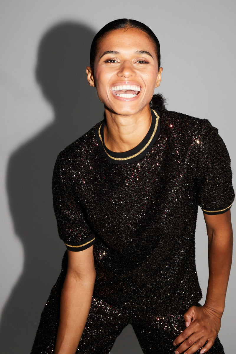 Glamorous Poppy Bordeaux Gold Sequin Blouse - Italian Crafted Loose Fit Top