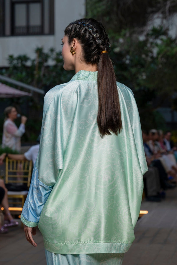 Cardigan Marley Roses Blue Gradient Silk Tricot | بلوزة نسائية Marley - Maison Clad