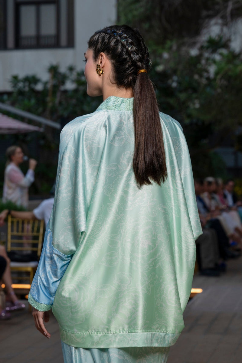 Cardigan Marley Roses Blue Gradient Silk Tricot | بلوزة نسائية Marley - Maison Clad