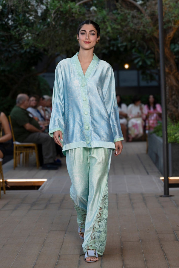 Cardigan Marley Roses Blue Gradient Silk Tricot | بلوزة نسائية Marley - Maison Clad