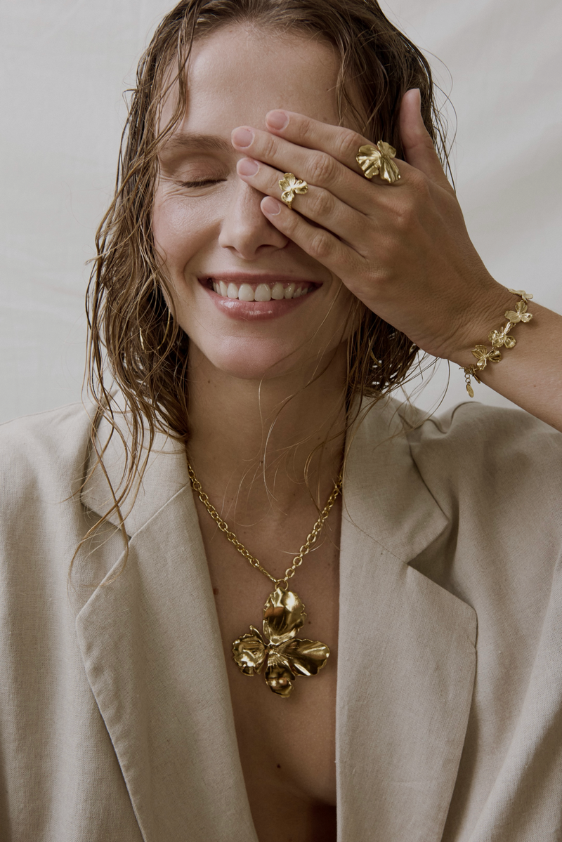 24K Recycled Gold Molyvos Floral Necklace with 45cm Chain