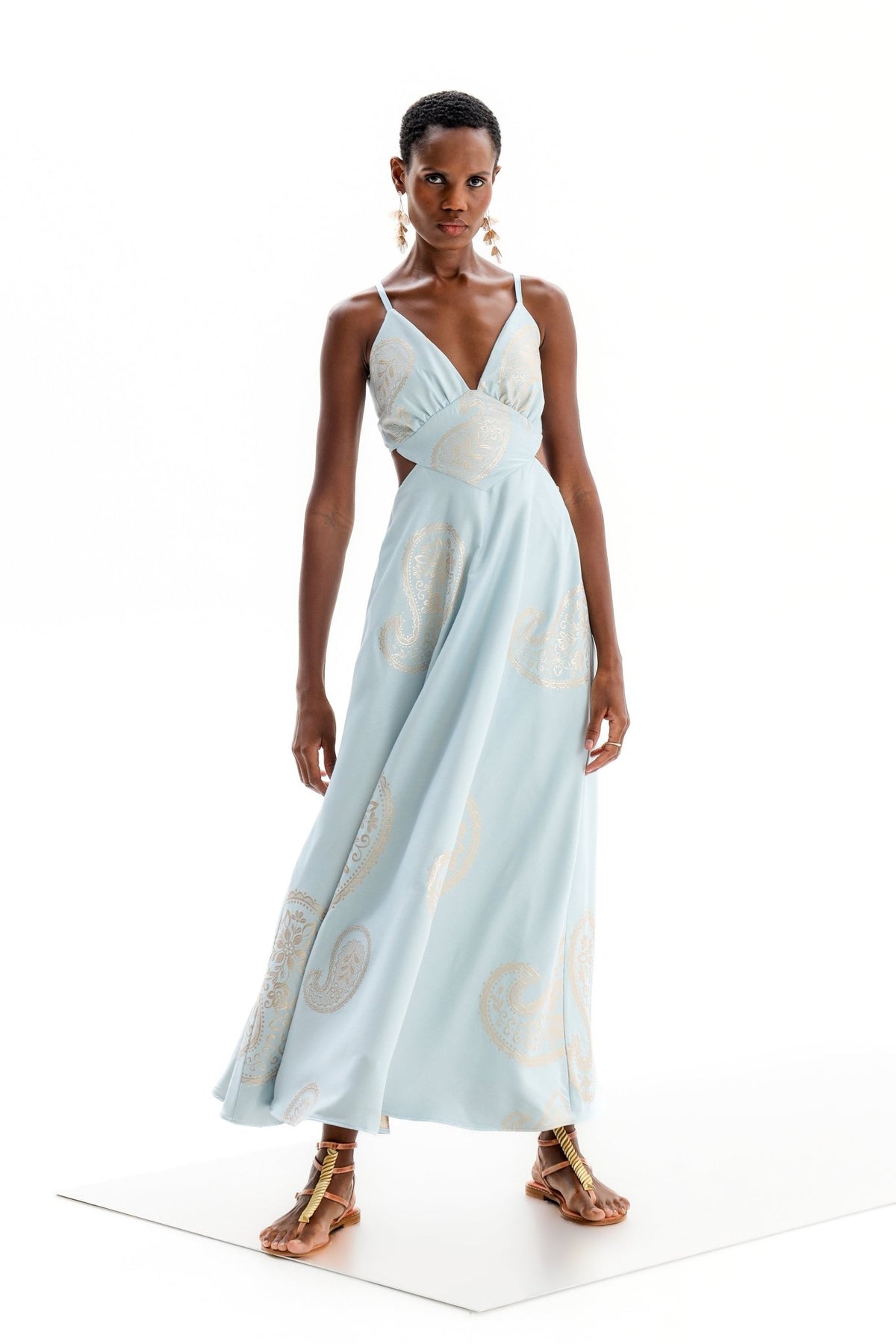Cut Out Delos Gold Blue Althea| فستان نسائي - Maison Clad