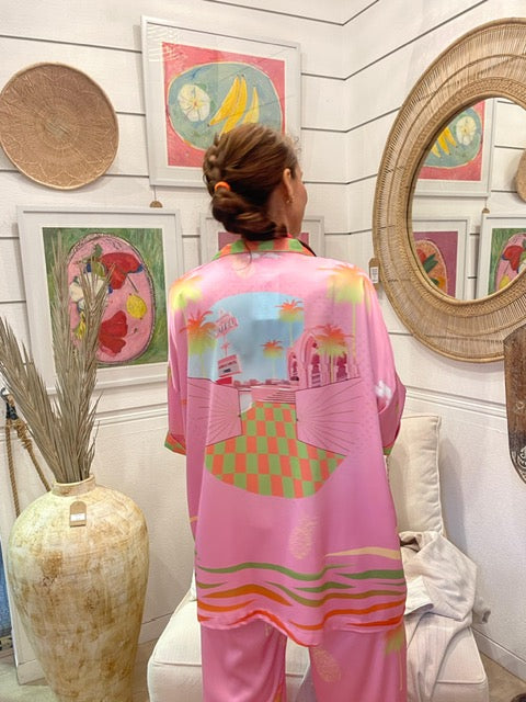 Shirt Arty Palm Pink Green| بلوزة نسائية