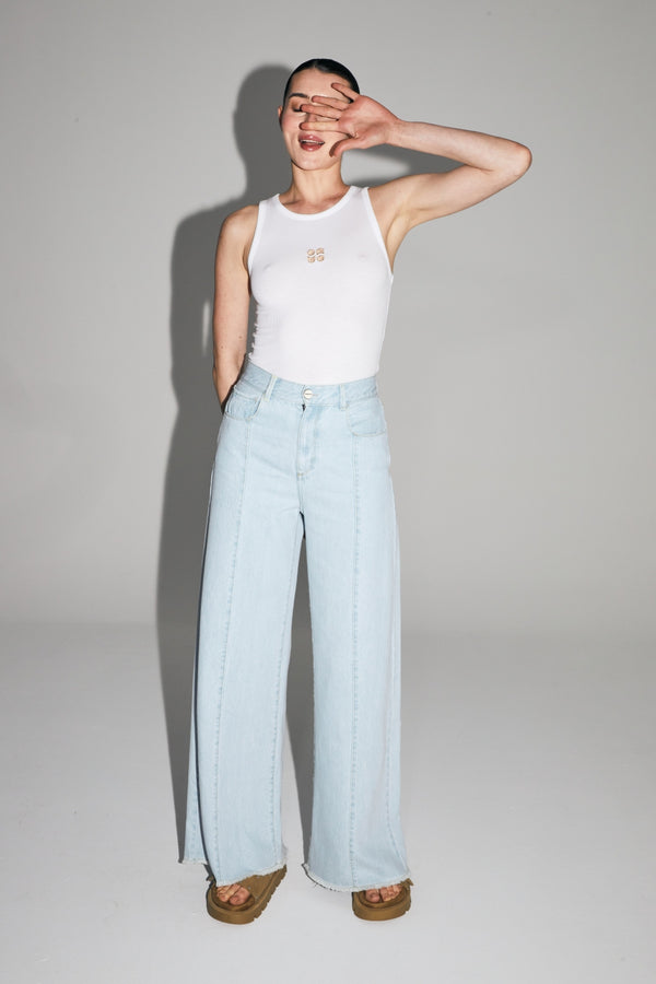 Trouser Denim Swiggy Palazzo Light Blue |سروال Denim Palazzo Light Blue