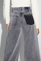 Imprevu Swiggy Grey Wide-Leg Palazzo Denim Jeans: High-Waist, Fringed Hem