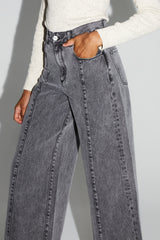 Imprevu Swiggy Grey Wide-Leg Palazzo Denim Jeans: High-Waist, Fringed Hem