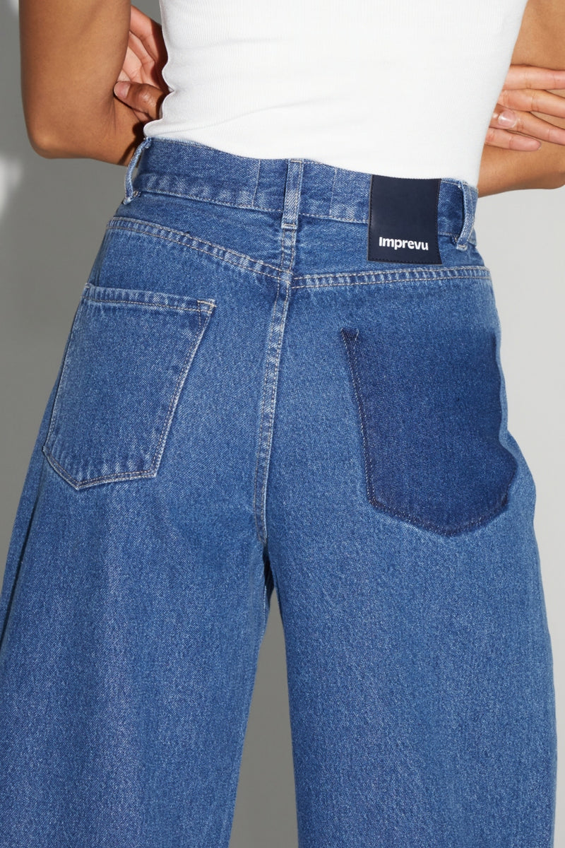 Stylish Imprevu Women's Swiggy High-Waist Wide-Leg Medium Blue Denim Palazzo Trousers