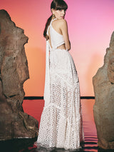 Dentelle Cut Out Dress White | فستان نسائي - Maison Clad
