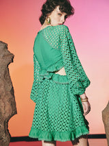 Dentelle Short Cut Out Dress Green | فستان نسائي - Maison Clad