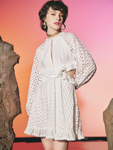 Dentelle Short Cut Out Dress White | فستان نسائي - Maison Clad