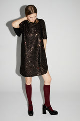 Alix Bordeaux Gold Sequin Mini Dress: Italian Made, Loose Fit, Glamorous Style