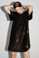 Alix Bordeaux Gold Sequin Mini Dress: Italian Made, Loose Fit, Glamorous Style