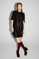 Alix Bordeaux Gold Sequin Mini Dress: Italian Made, Loose Fit, Glamorous Style