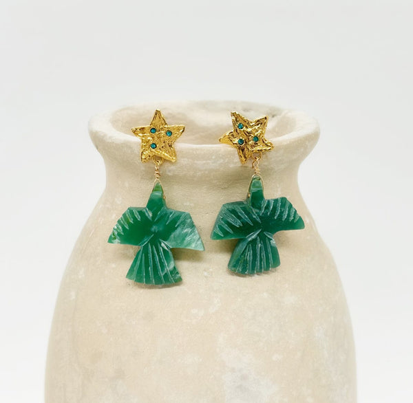 Elise Tsikis Paris Dryden Turquoise Orange Beige 24K Gold Earrings