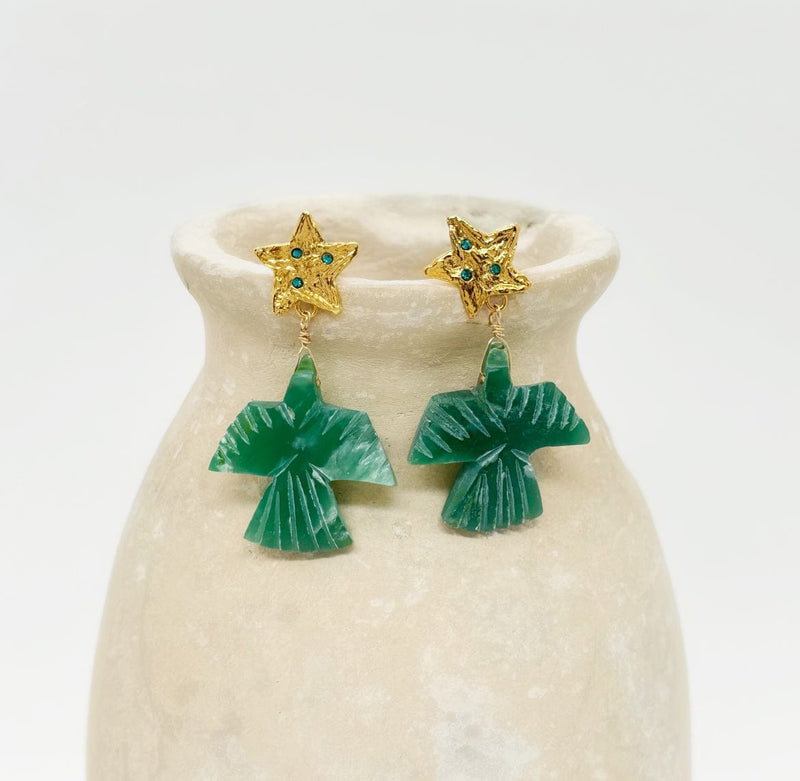 Elise Tsikis Paris Dryden Turquoise Orange Beige 24K Gold Earrings