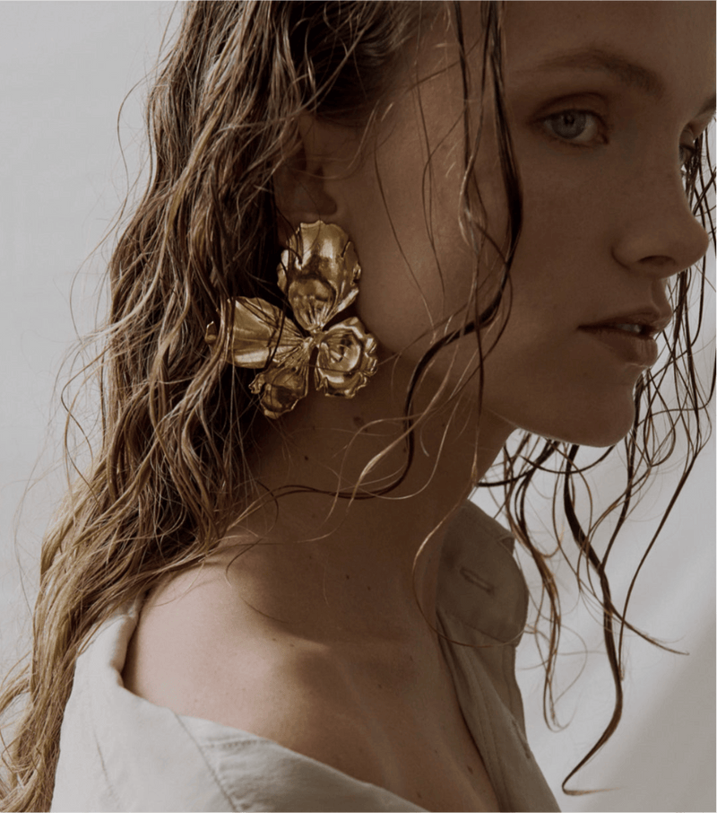 Large Nemesis Flower Earrings in 24K Recycled Gold – Elegant Statement