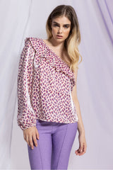 Emy Asymetrique Blouse Mauve & Green | أعلى النساء - Maison Clad