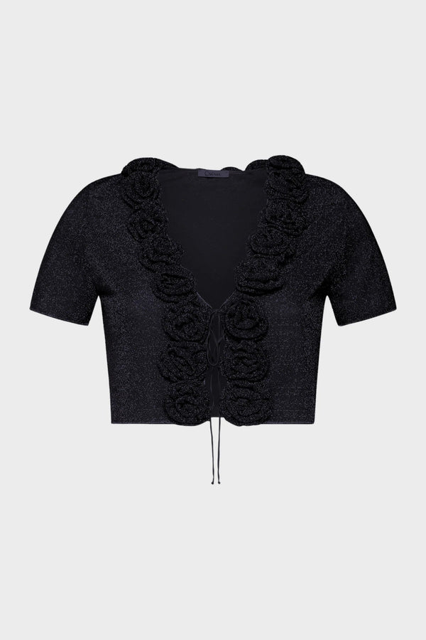 LUMIERE CROP SHIRT Black ROSES | قميص علوي نسائي - Maison Clad