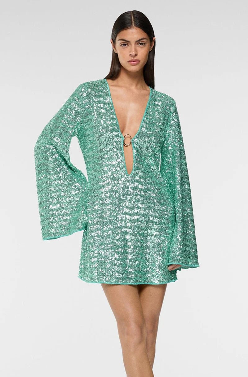 LUMIERE O - PAILLETTE KAFTAN AQUA | لباس المرأة - Maison Clad