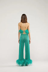 LUMIERE PLUMAGE LONG PANTS AQUAMARINE & CITRON | سراويل نسائية - Maison Clad