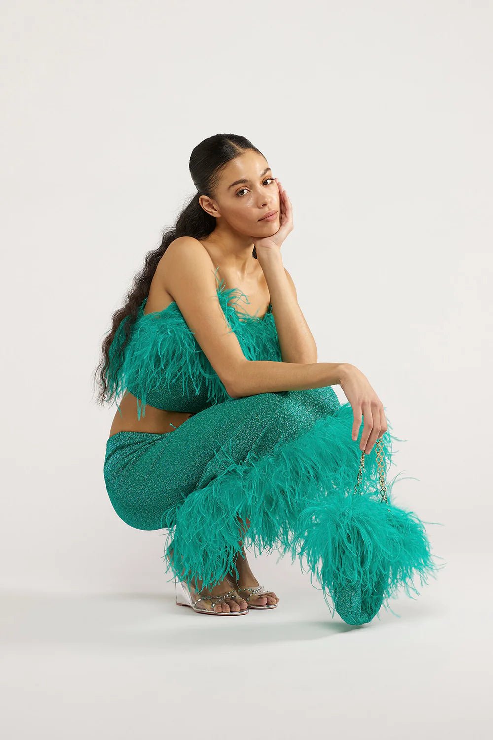 LUMIERE PLUMAGE MIDI SKIRT AQUAMARINE & CITRON | تنورة نسائية - Maison Clad
