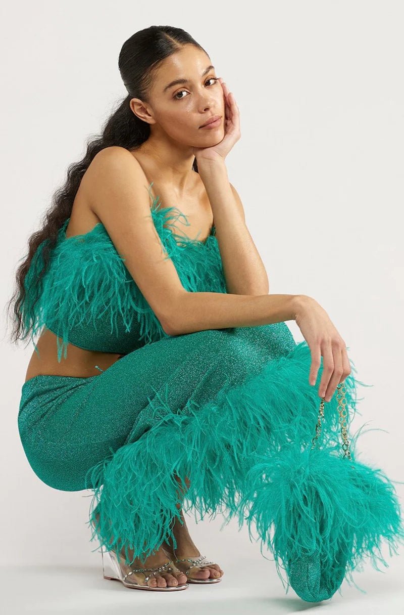 LUMIERE PLUMAGE MIDI SKIRT AQUAMARINE & CITRON | تنورة نسائية - Maison Clad