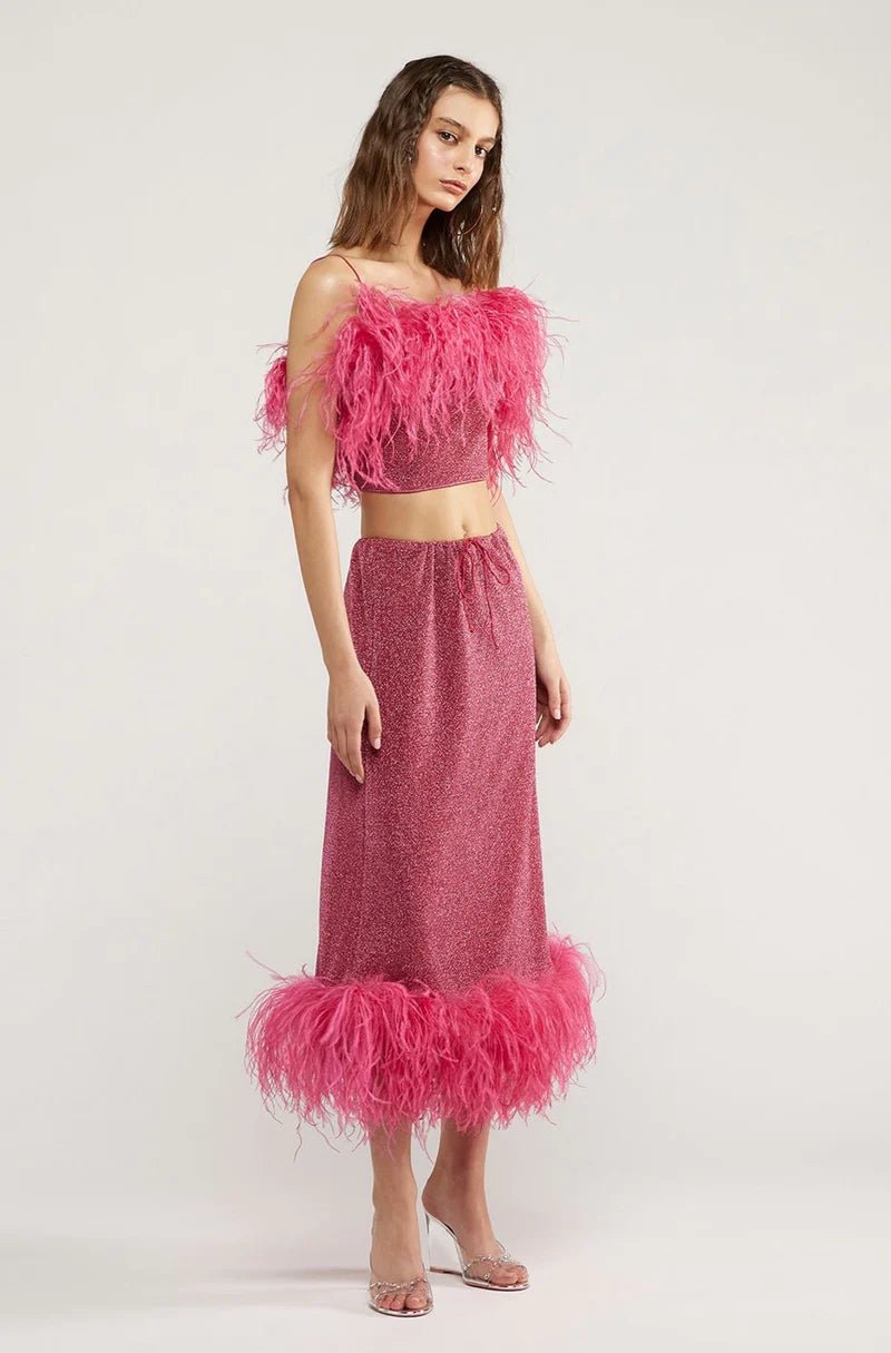 LUMIERE PLUMAGE MIDI SKIRT RASPBERRY | تنورة نسائية - Maison Clad