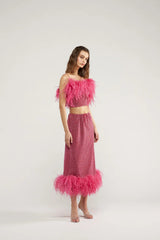 LUMIERE PLUMAGE MIDI SKIRT RASPBERRY | تنورة نسائية - Maison Clad