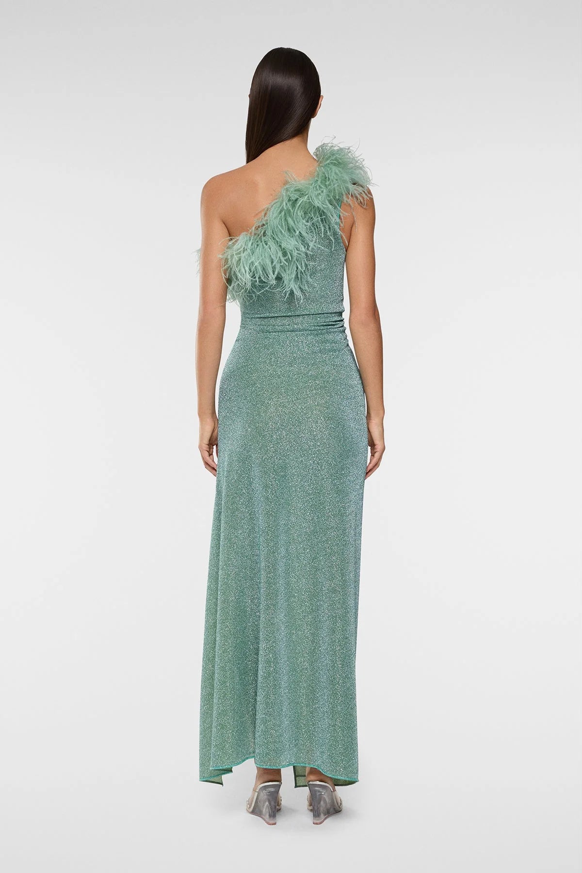 LUMIERE PLUMAGE ONE SHOULDER DRESS AQUA | لباس المرأة - Maison Clad
