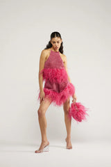 LUMIERE PLUMAGE SHORTS RASPBERRY | السراويل النسائية - Maison Clad