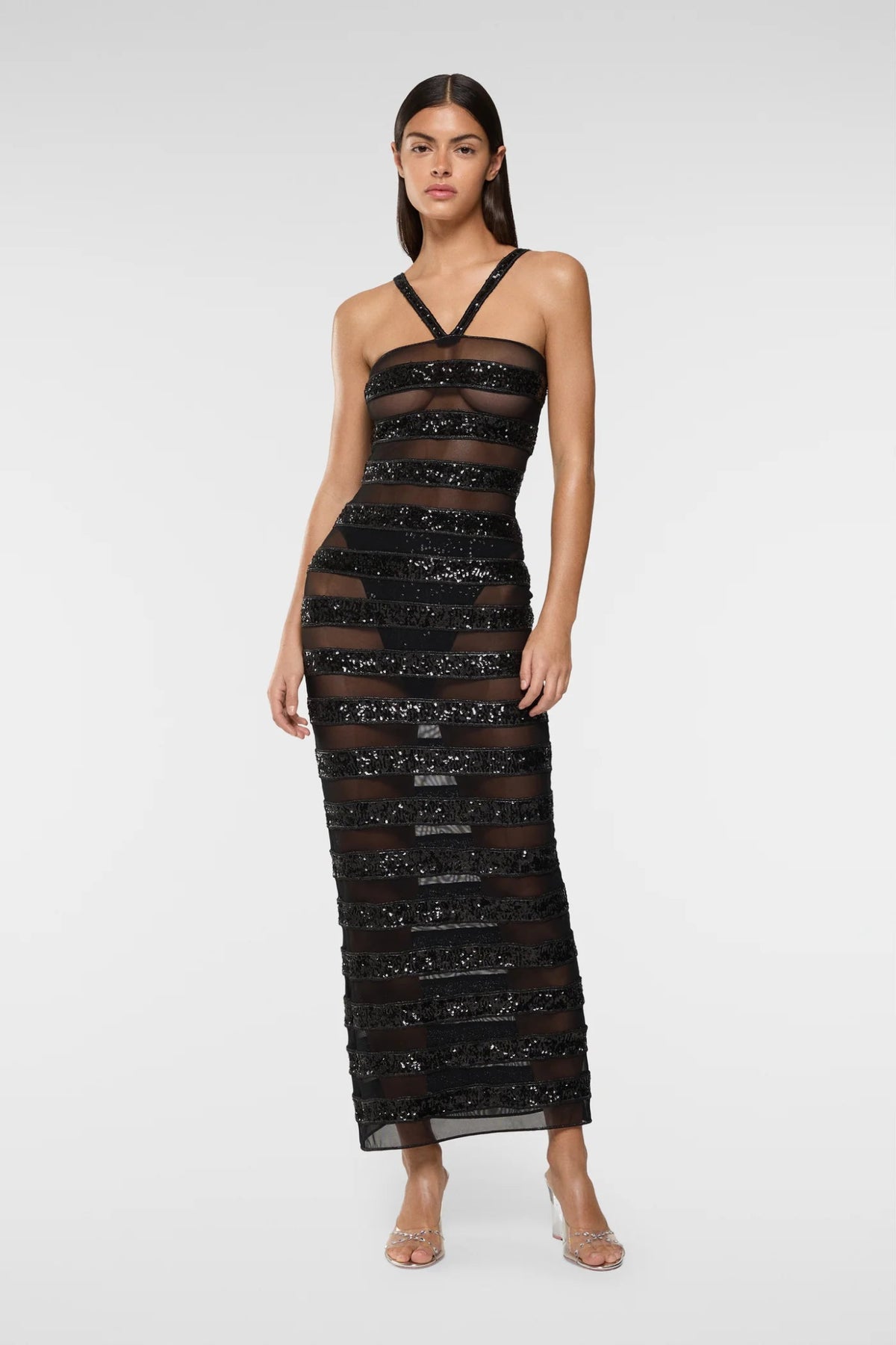 LUMIERE STRIPES GLITTER BLACK DRESS | لباس المرأة (Copy) - Maison Clad