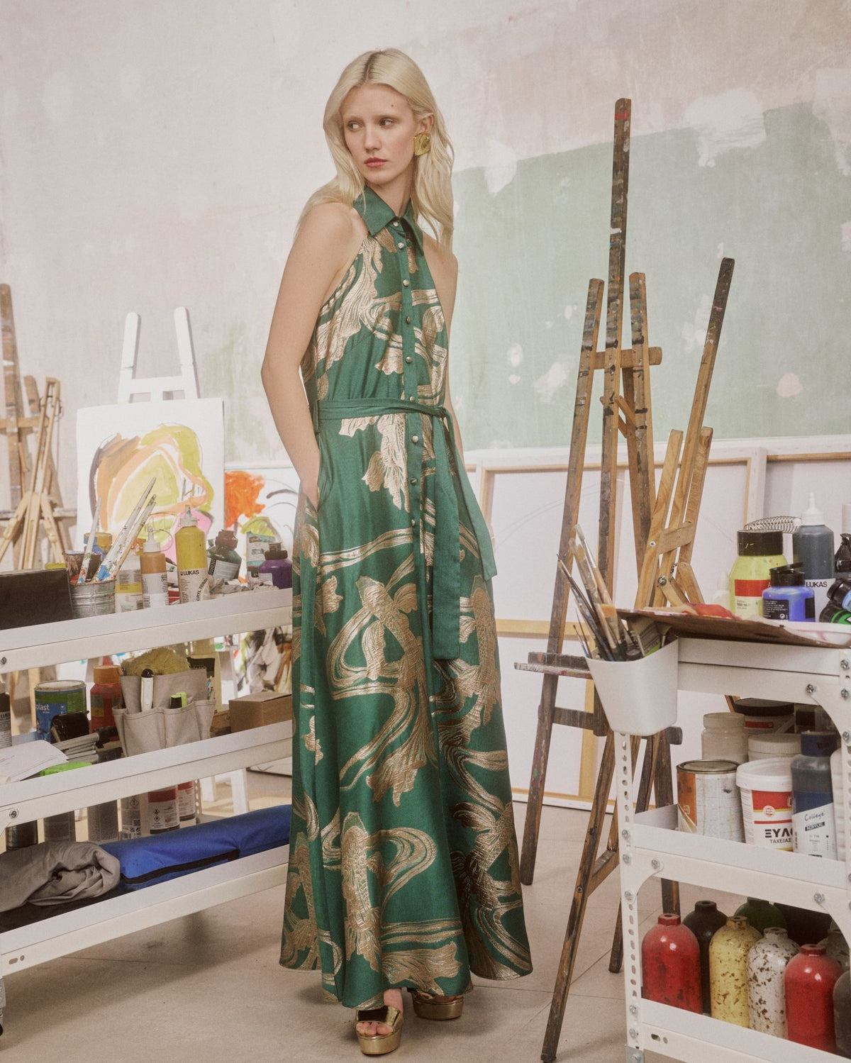 Maxi Dress Agapia Callisto Gold Emerald| فستان نسائي - Maison Clad