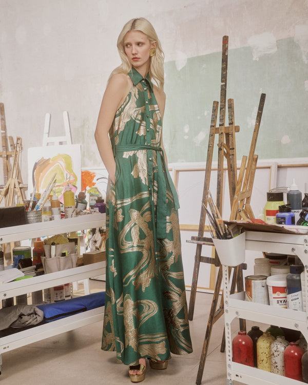 Maxi Dress Agapia Callisto Gold Emerald| فستان نسائي - Maison Clad