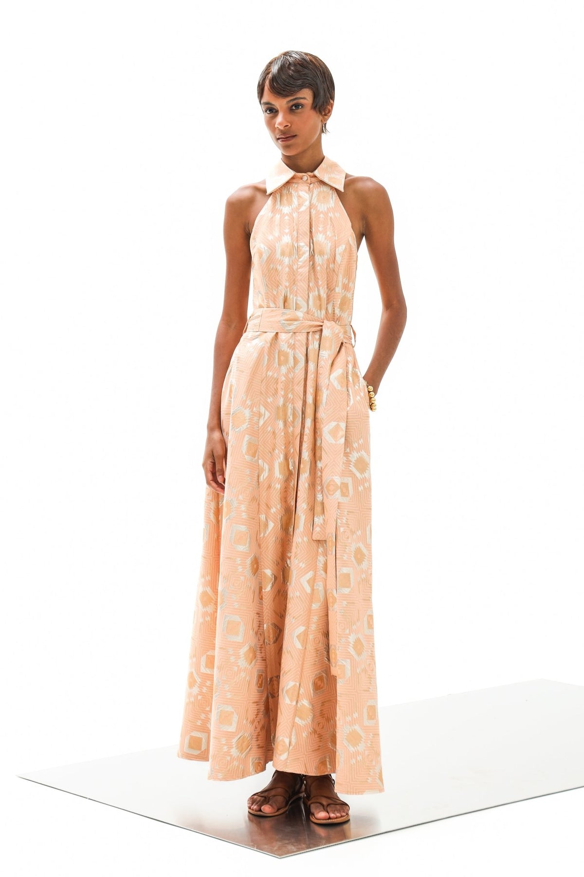 Maxi Dress Althea Square Gold Peach| فستان نسائي - Maison Clad
