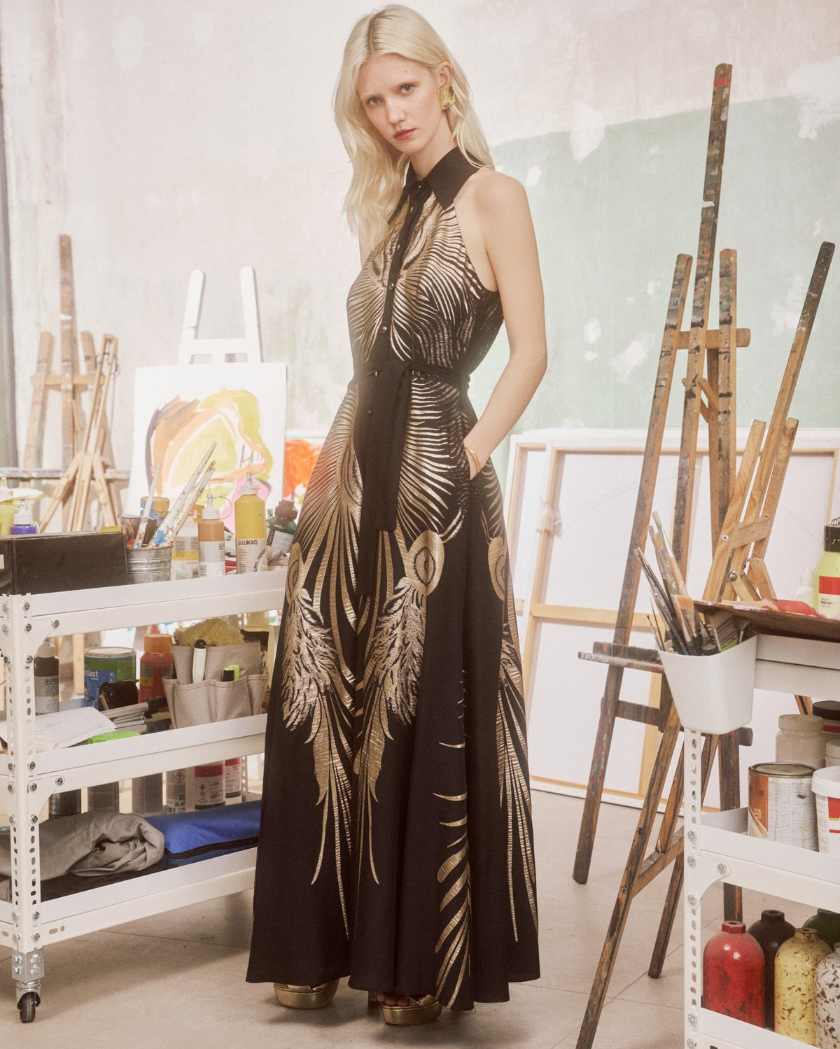 Maxi Dress Eriphyle Callisto Gold Black/ فستان نسائي - Maison Clad