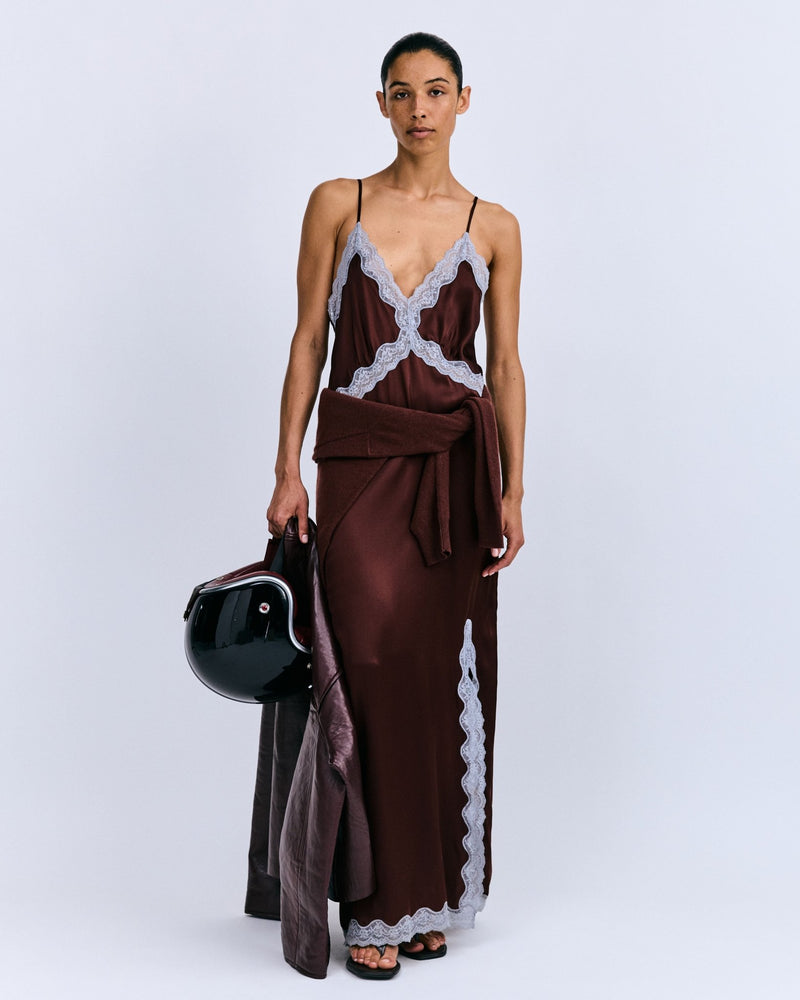 Mist Love Dark brown Slip Dress | فستان النوم - Maison Clad