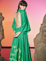 Palm Broided Open Back Dress Green | فستان نسائي - Maison Clad